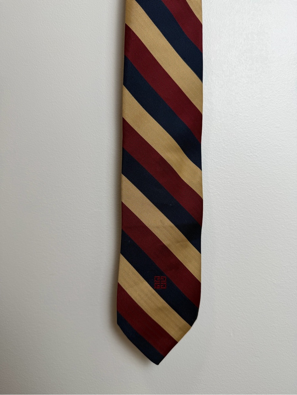 Givenchy Gentlemen Paris Silk Stripe Necktie Burgundy Navy Gold Herringbone
